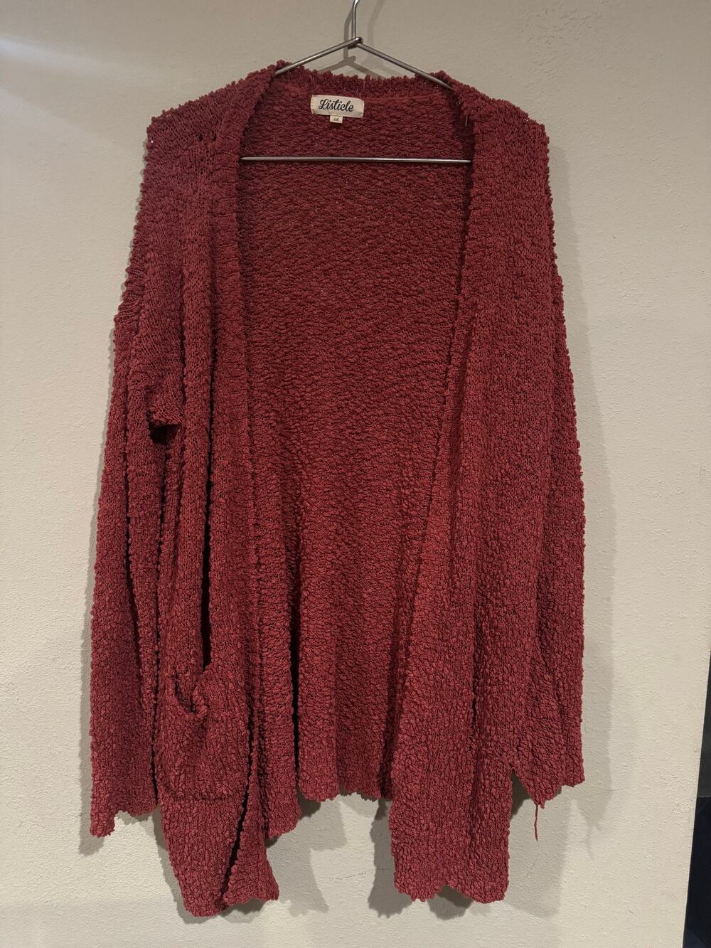 Listicle S/M Mohair Blend Long Open Front Cardigan Rust Red Textured Knit